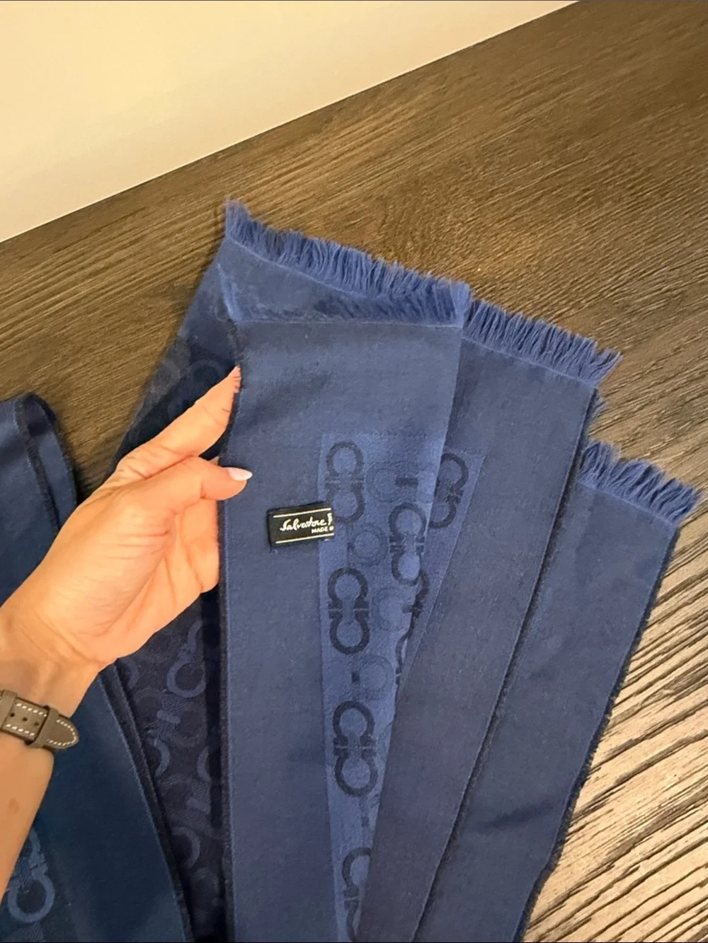 Salvatore Ferragamo Men's Navy Patterned Scarf - Blue